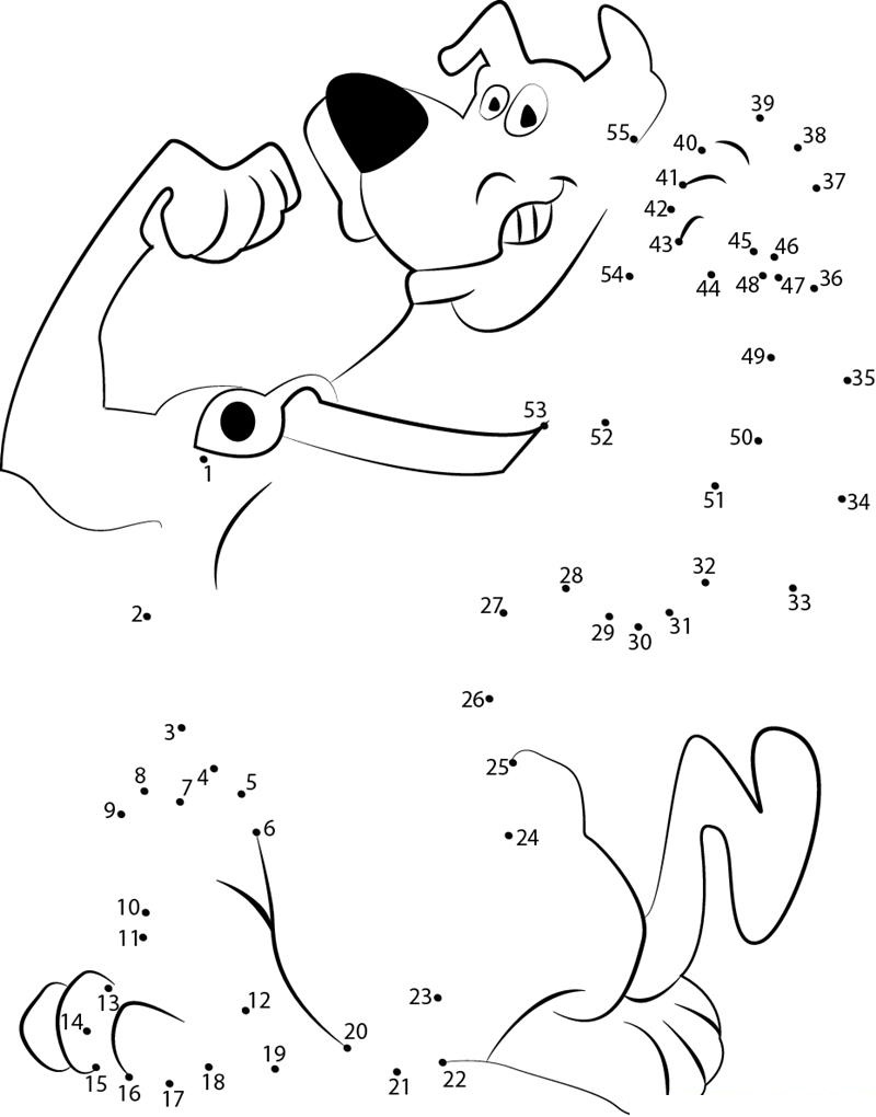 Funny Power Of Scooby Doo printable dot to dot worksheet