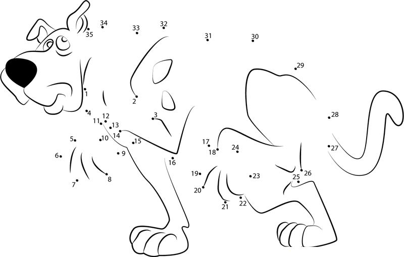 Scooby Doo Scared printable dot to dot worksheet