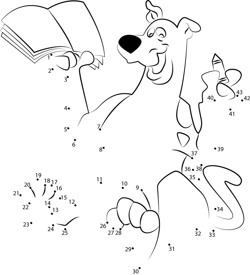 Scooby Doo With Book And Pencil dot to dot worksheets