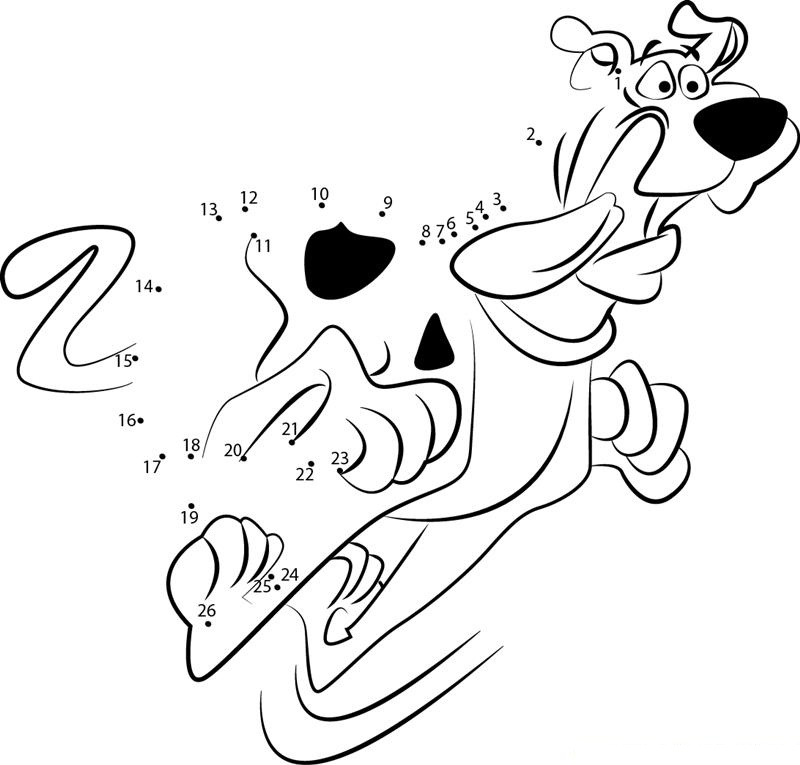 Scooby Scared printable dot to dot worksheet