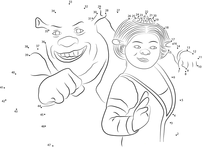 Cute Couple Shrek And Princess Fiona dot to dot worksheets