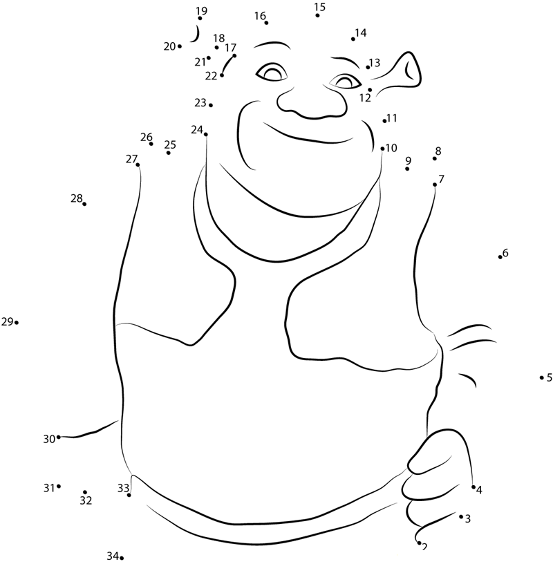 Shrek printable dot to dot worksheet