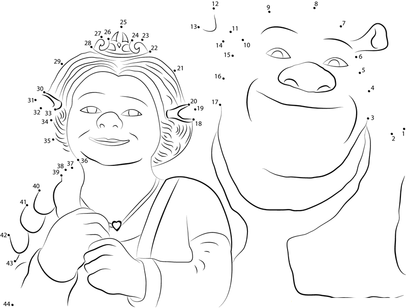 Shrek And Princess Fiona dot to dot worksheets