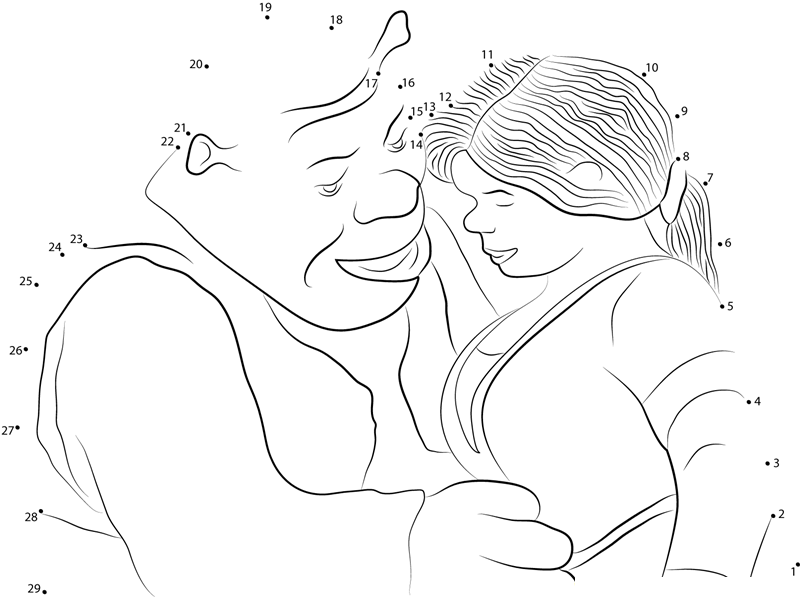 Shrek And Princess Fiona In Love dot to dot worksheets