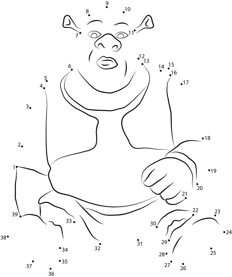 Shrek Sitting dot to dot worksheets