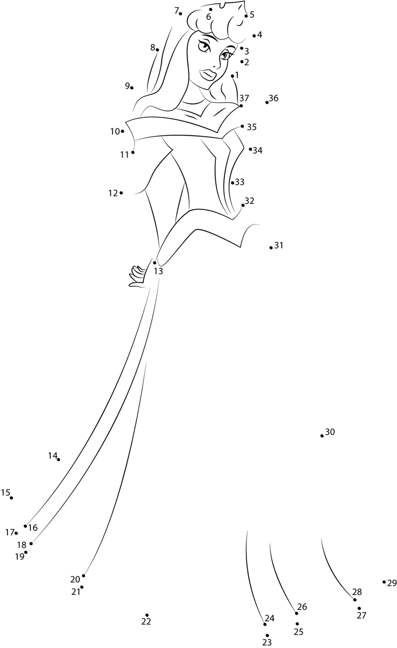 Charming Aurora printable dot to dot worksheet