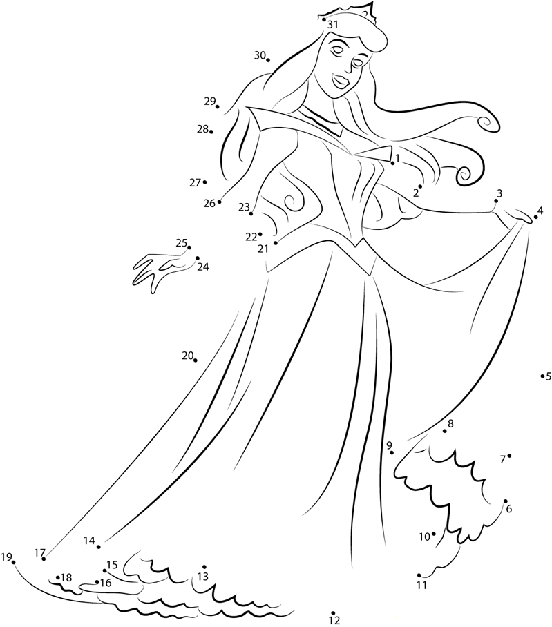 Disney Princess Aurora dot to dot worksheets