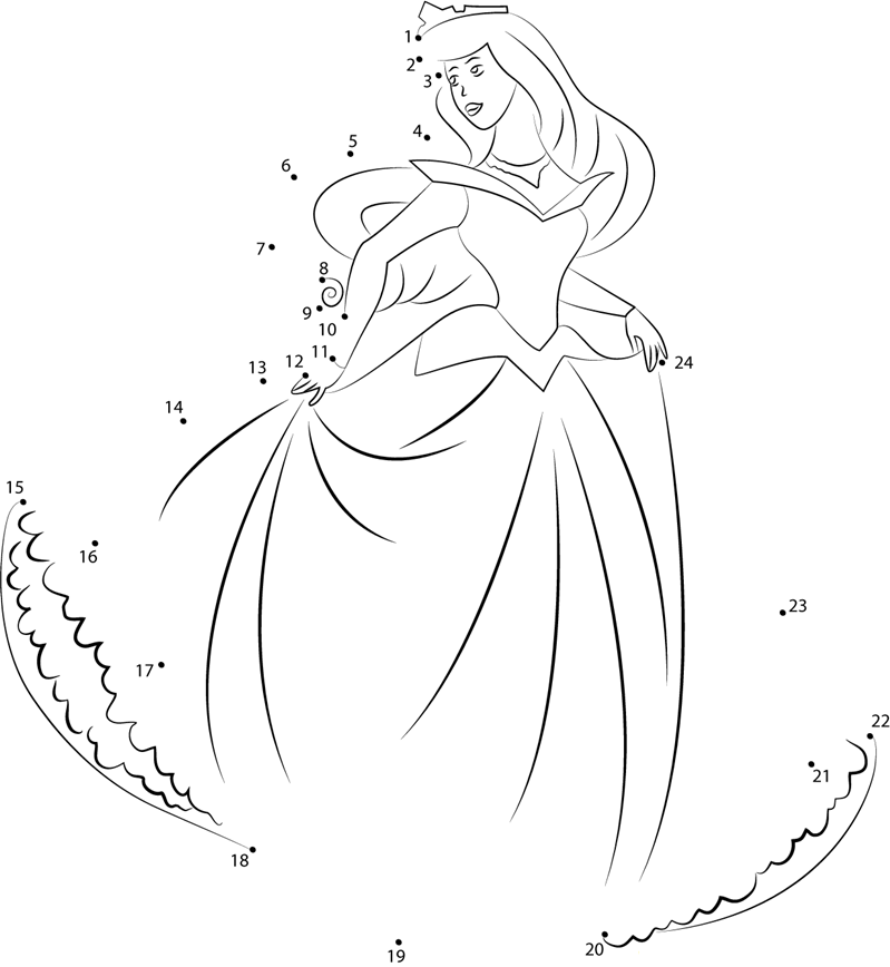 Lovely Princess Aurora printable dot to dot worksheet