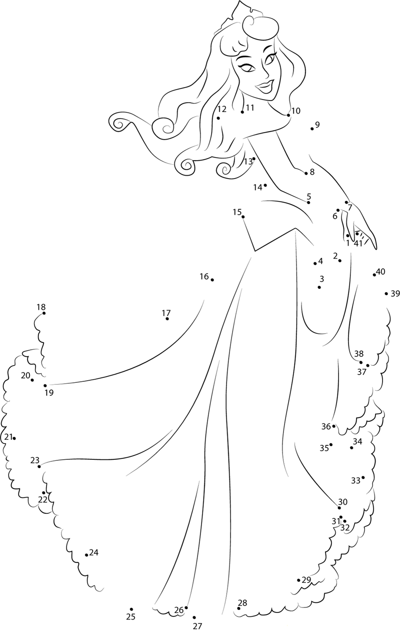 Pretty Princess Aurora printable dot to dot worksheet