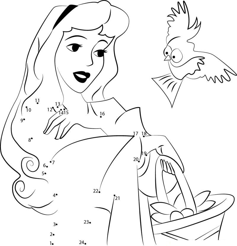 Sleeping Beauty Aurora dot to dot worksheets