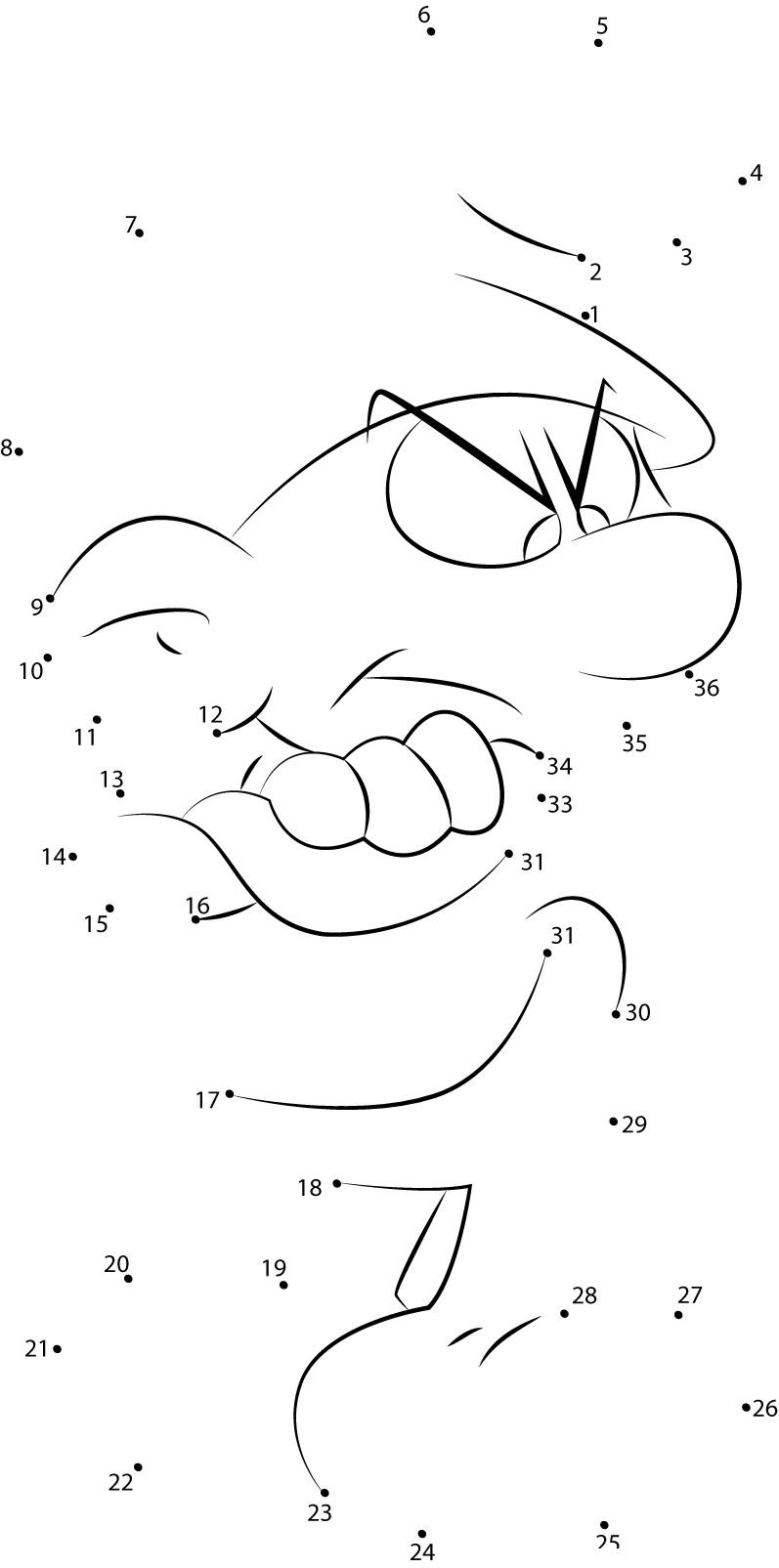 Angry Smurfs printable dot to dot worksheet