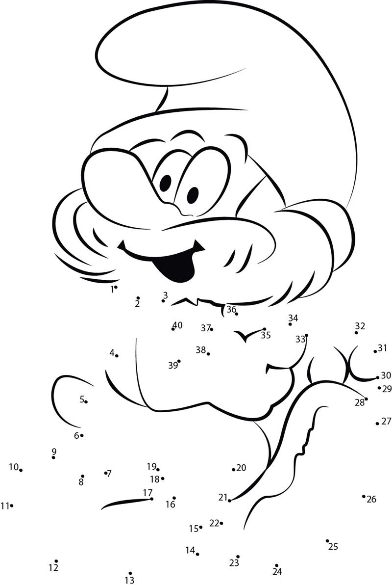 Dreamy Smurf printable dot to dot worksheet