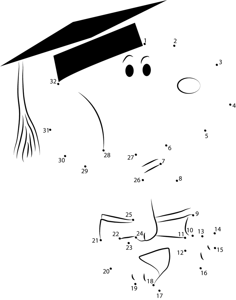 Snoopy Completed His Graduation printable dot to dot worksheet