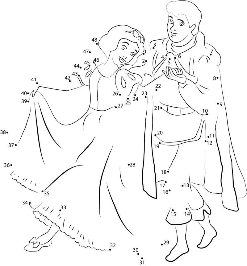 Princess Snow White With Prince dot to dot worksheets