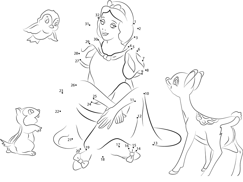 Snow White And Friends dot to dot worksheets