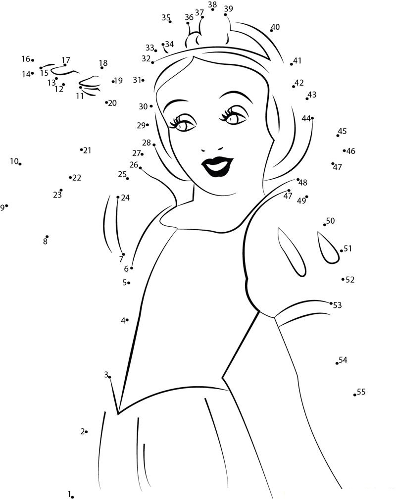 Snow White Beauty printable dot to dot worksheet