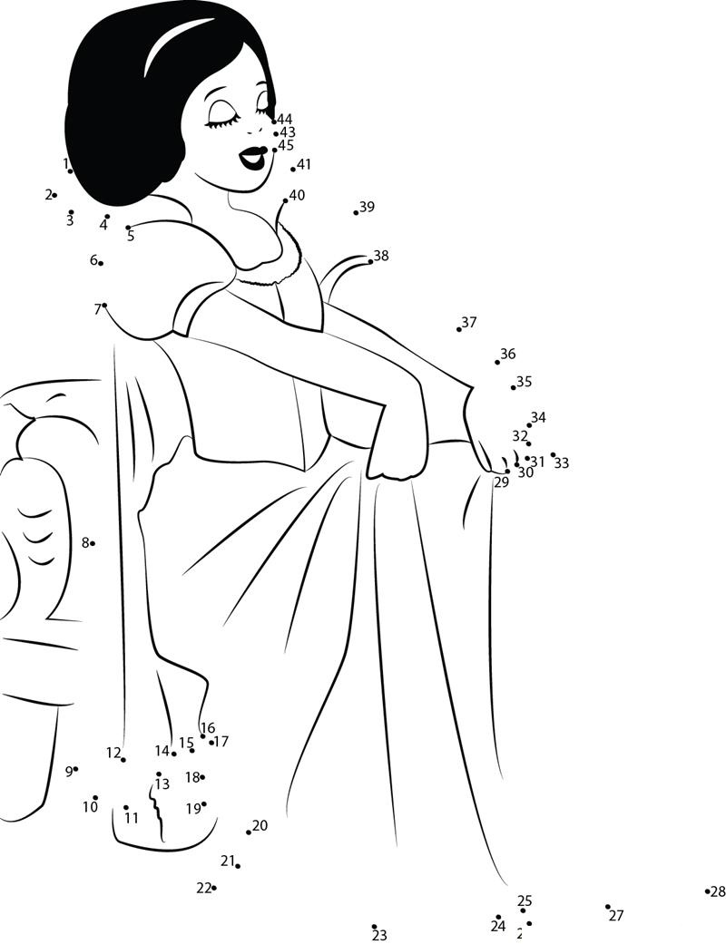 Snow White In Dreams printable dot to dot worksheet