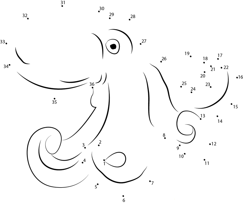 Angry Octopus dot to dot worksheets