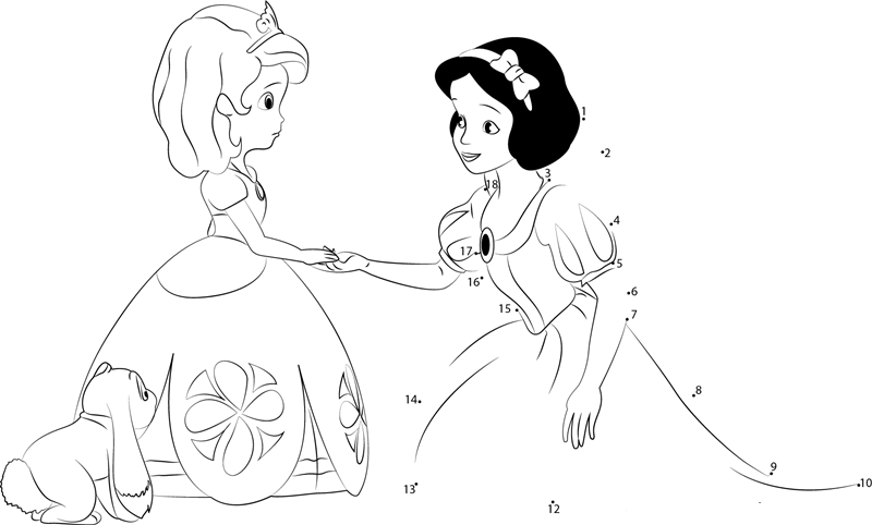 Snow White In Sofia printable dot to dot worksheet