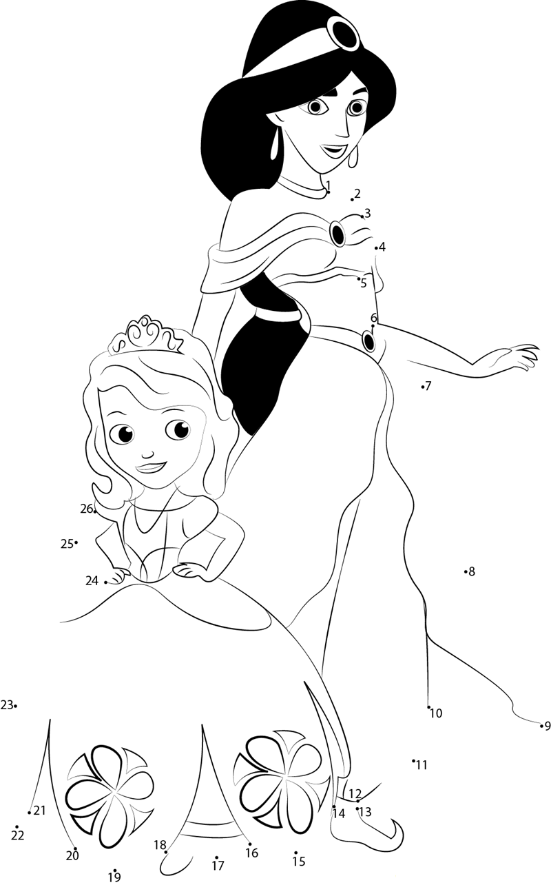 Sofia Jasmine Tangu printable dot to dot worksheet