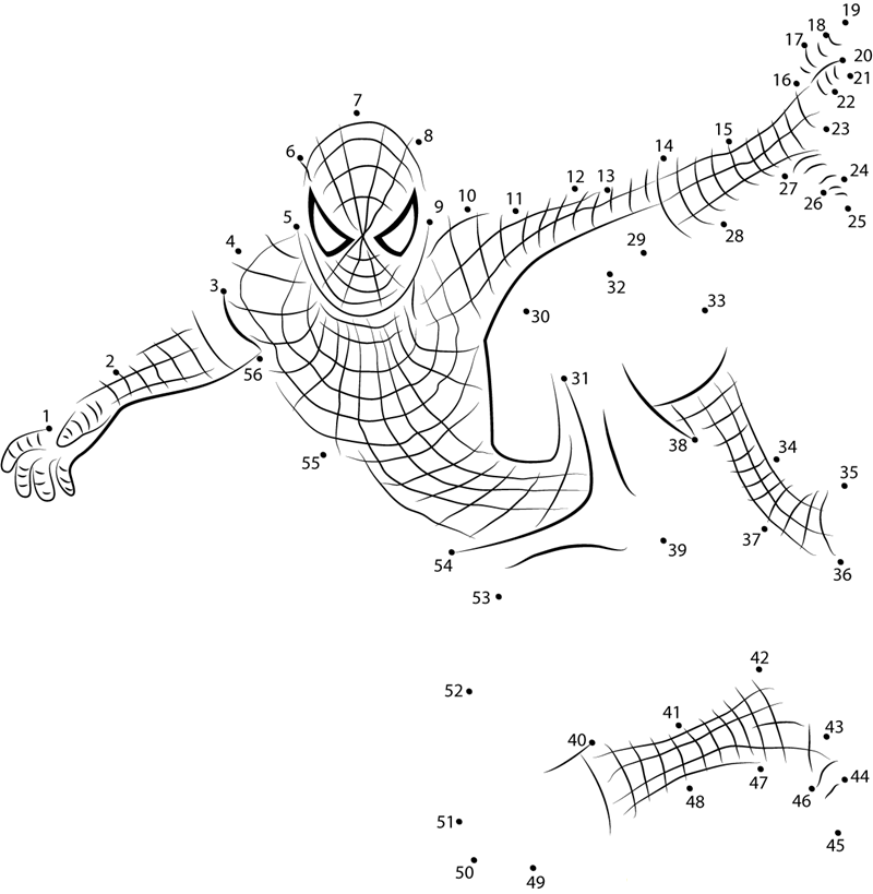 Adult Spiderman printable dot to dot worksheet