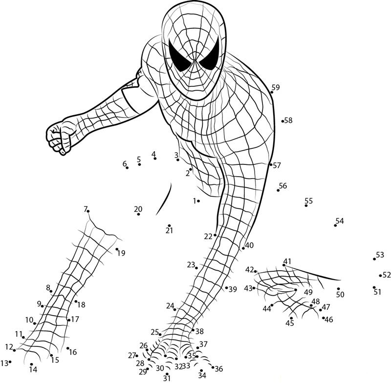 Amazing Spiderman printable dot to dot worksheet