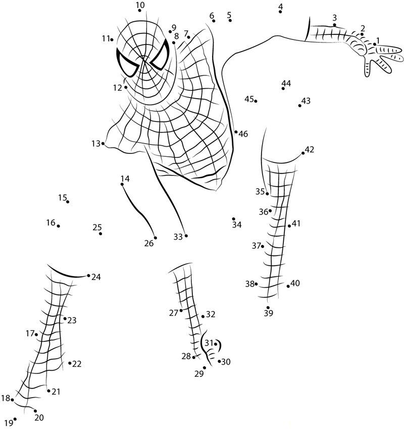 Spider Man Flying printable dot to dot worksheet