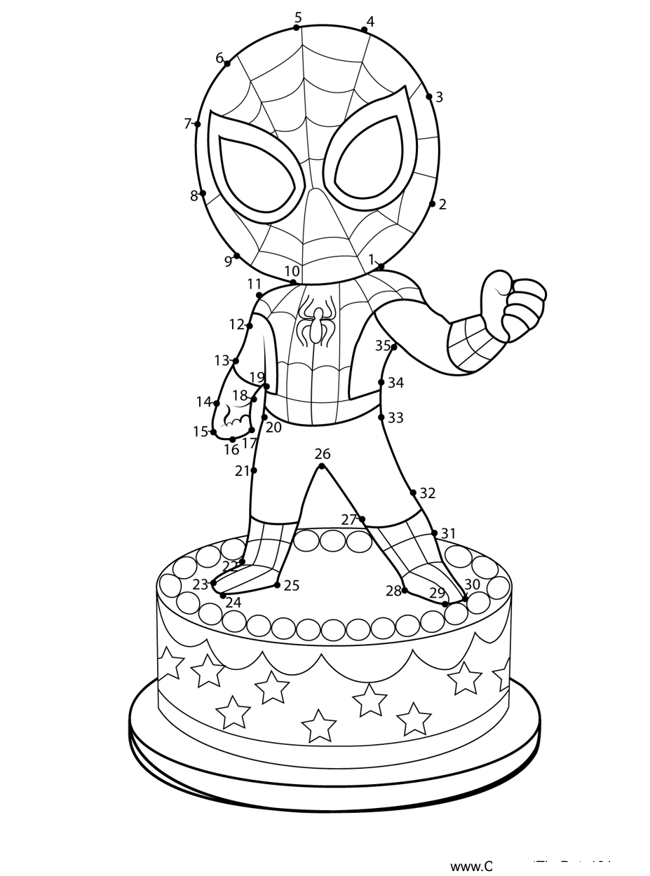 Spiderman-Birthday-Cake dot to dot worksheets