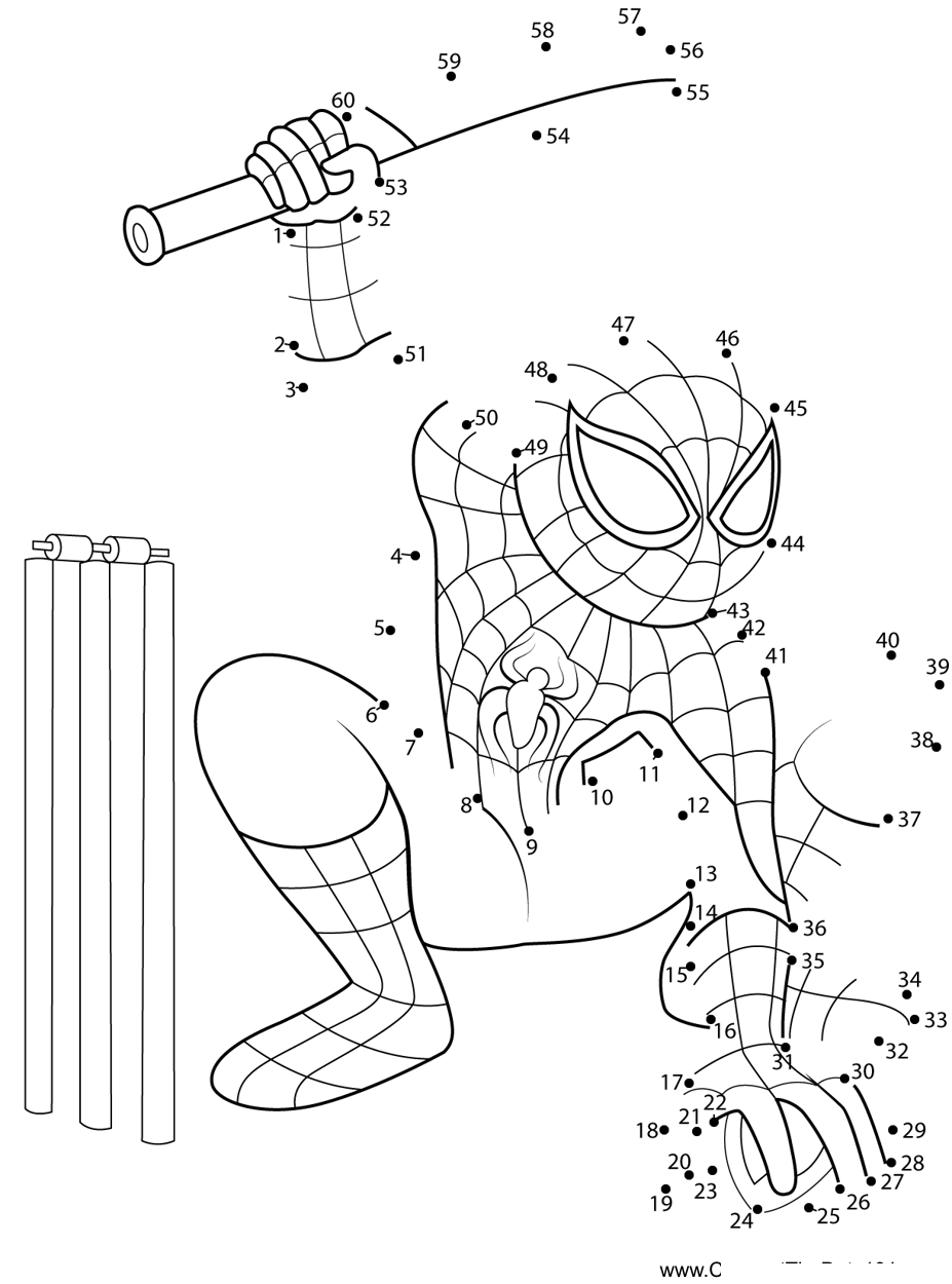 Spiderman-Cricketer dot to dot worksheets