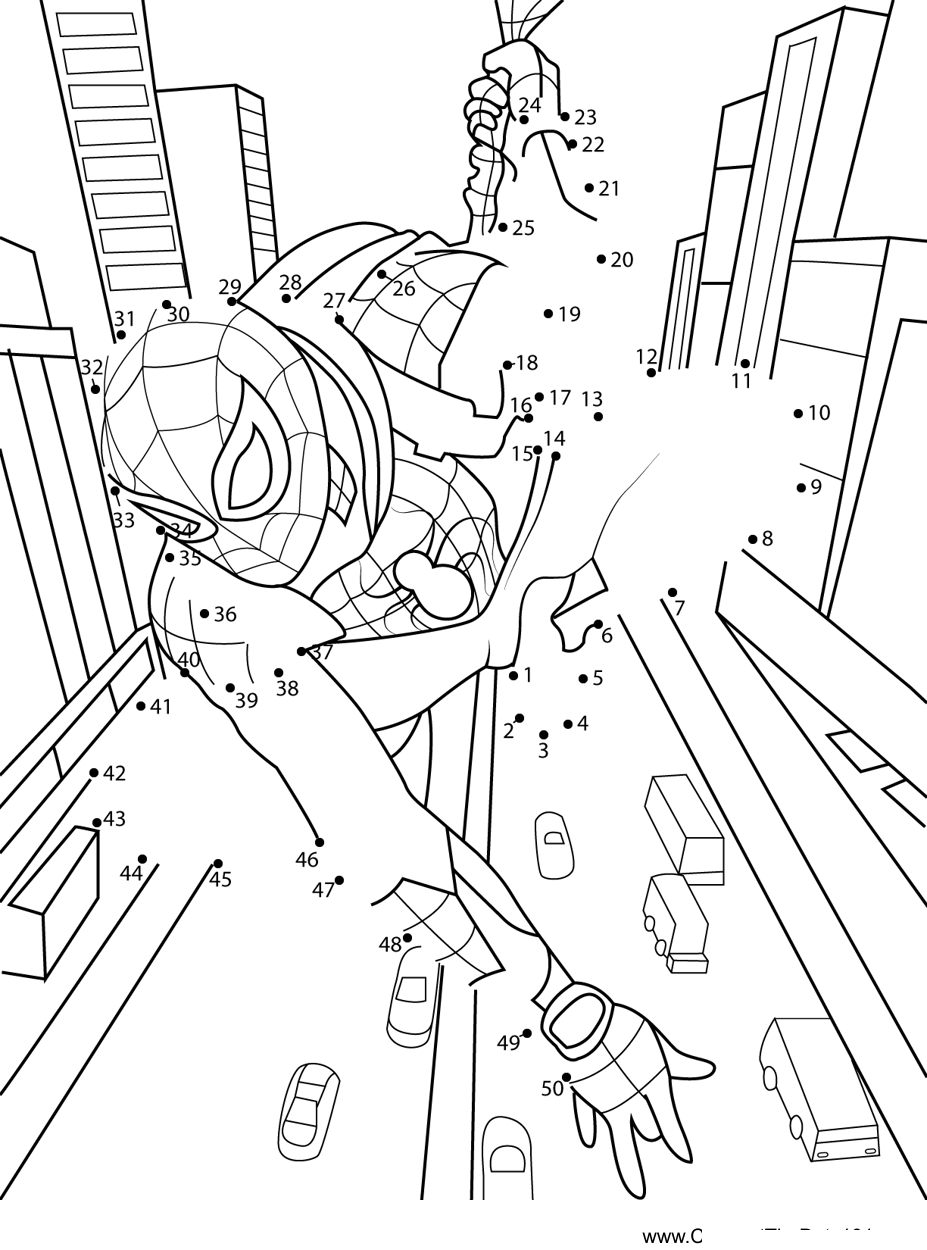 Spiderman-High-Jump-City dot to dot worksheets