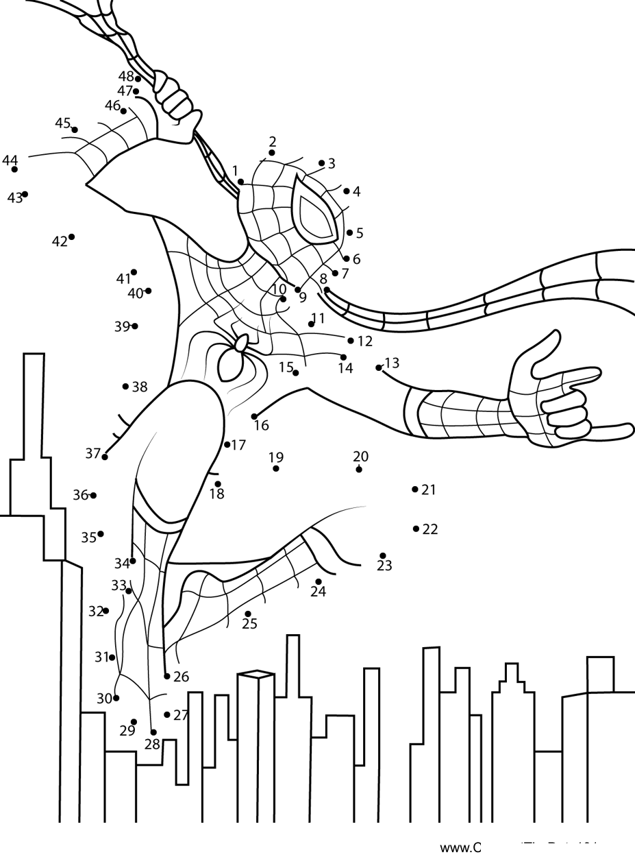 Spiderman-High-Jump-With-Spiderweb printable dot to dot worksheet