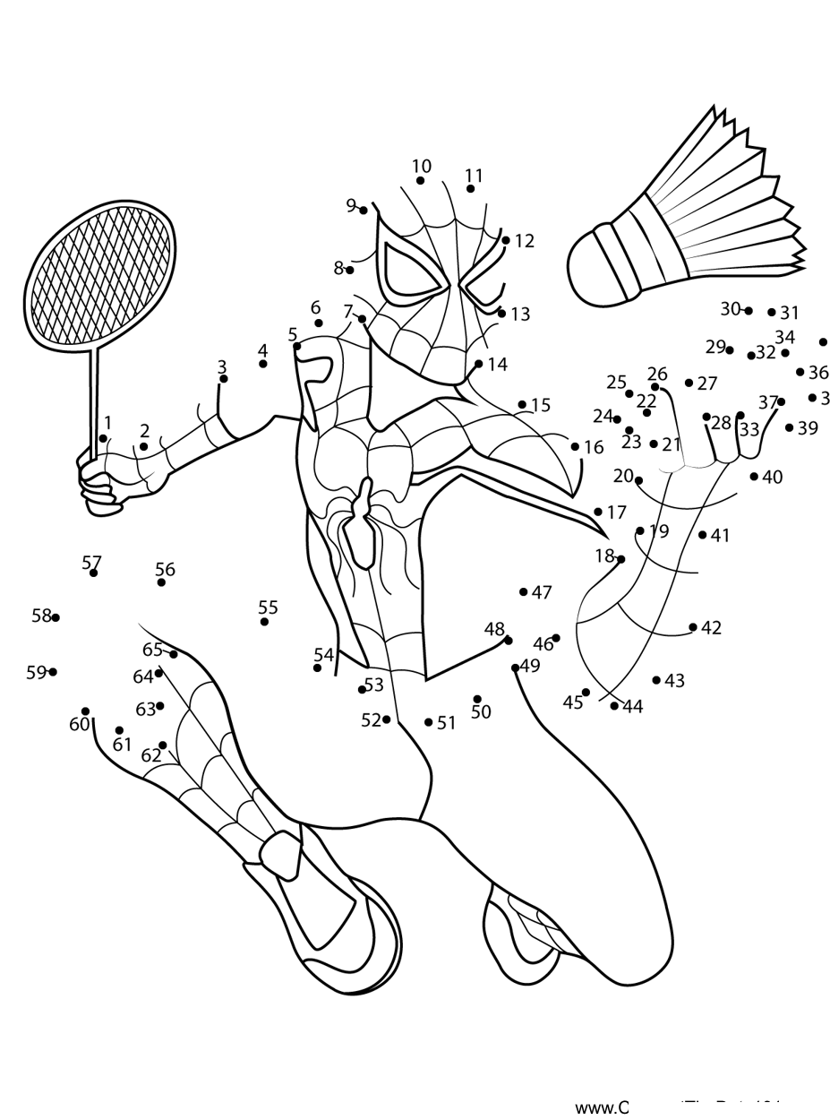 Spiderman-Play-Badminton dot to dot worksheets