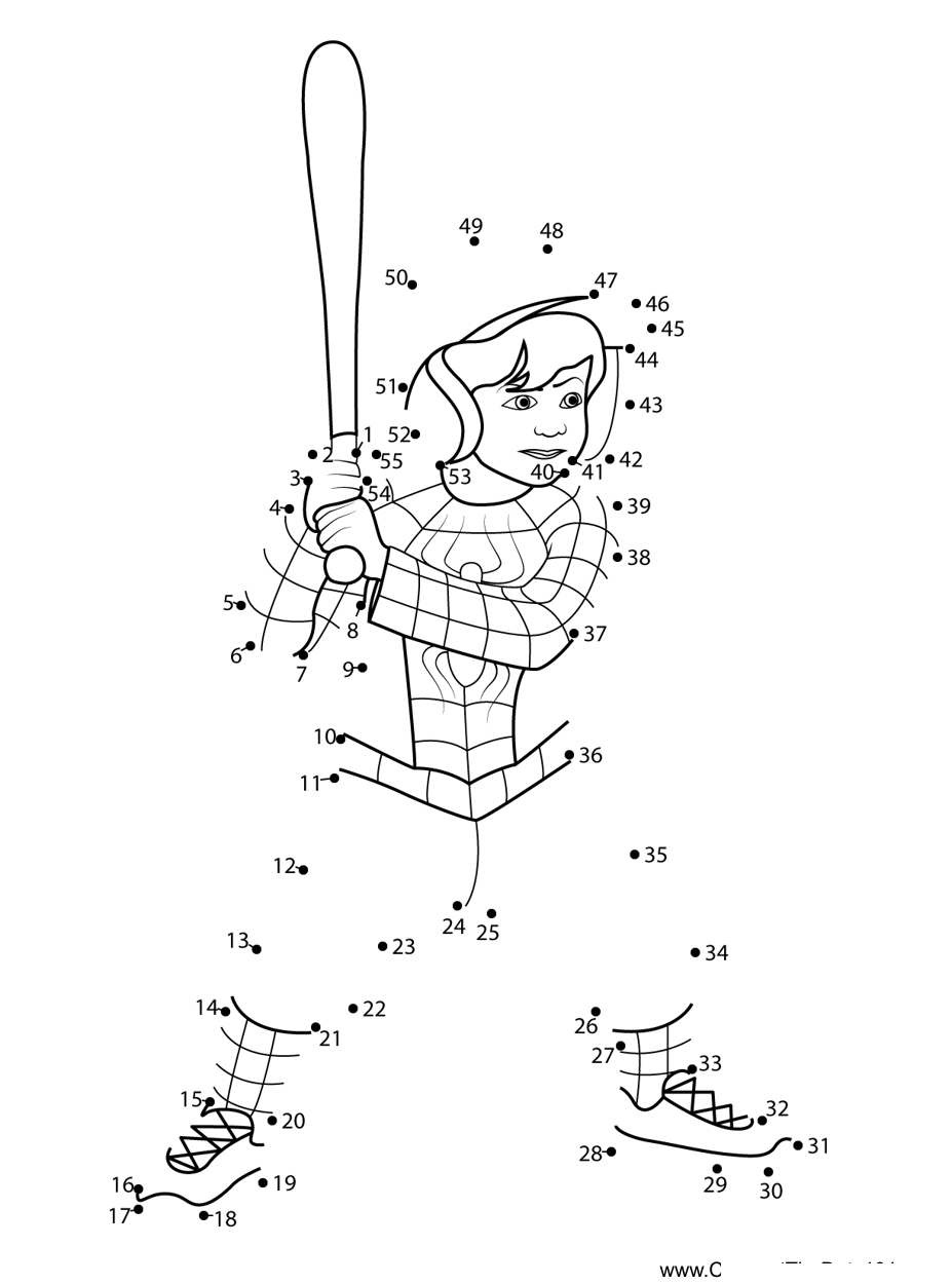 Spiderman-Playing-Baseball dot to dot worksheets