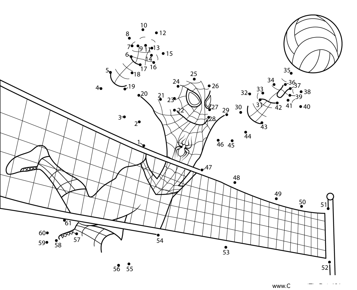 Spiderman-Playing-Basketball printable dot to dot worksheet