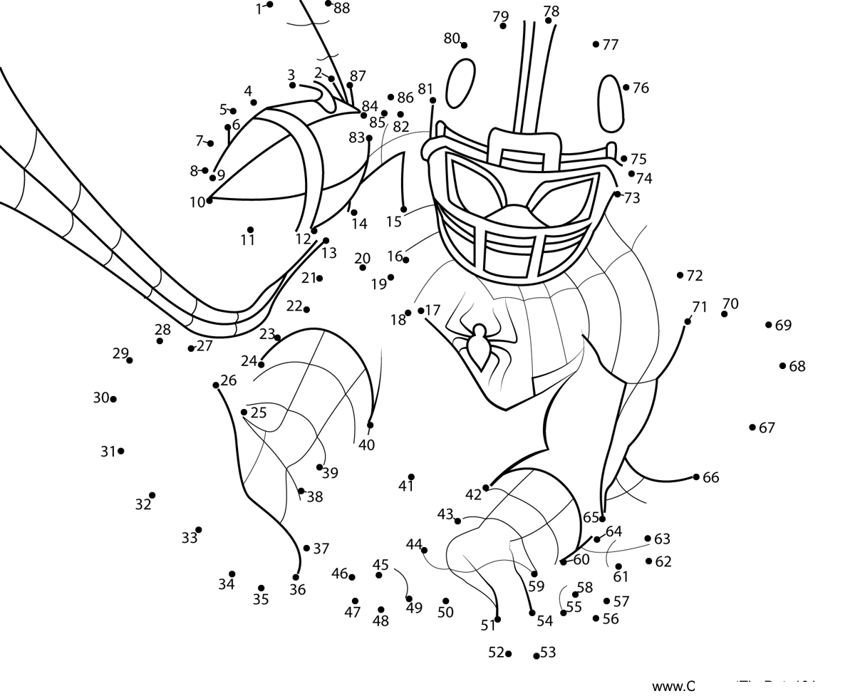 Spiderman-Playing-Soccer dot to dot worksheets