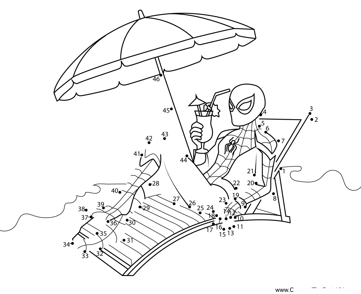 Spiderman-Relaxing-Beachside dot to dot worksheets