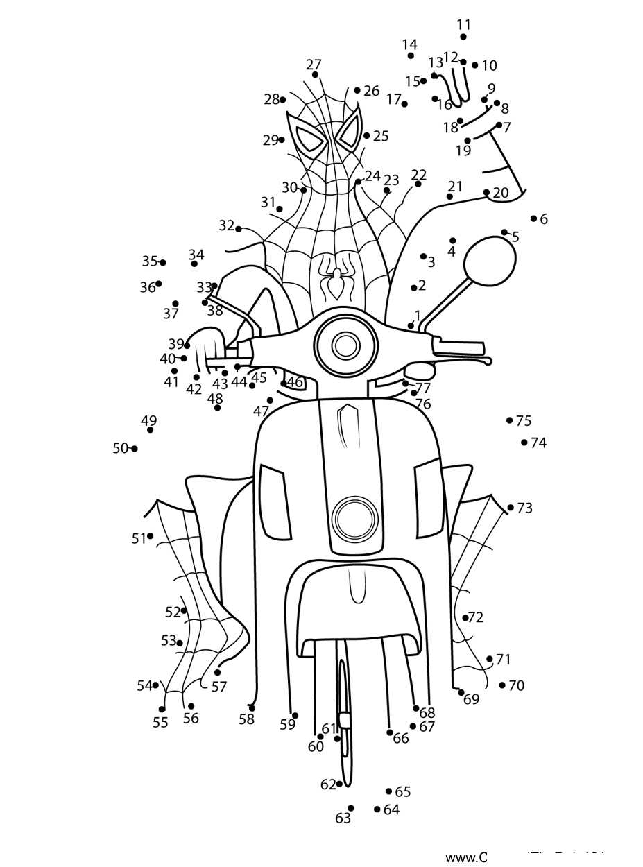 Spiderman-Riding-Bike dot to dot worksheets