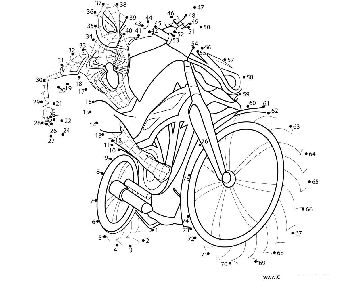 Spiderman-Riding-Racing-Bike- printable dot to dot worksheet