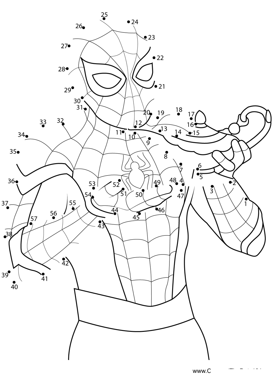 Spiderman-Rubbing-Annicient-Lamp printable dot to dot worksheet