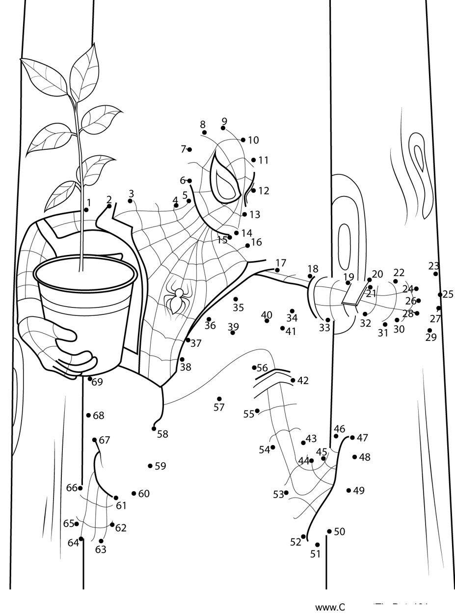 Spiderman-Save-Nature printable dot to dot worksheet