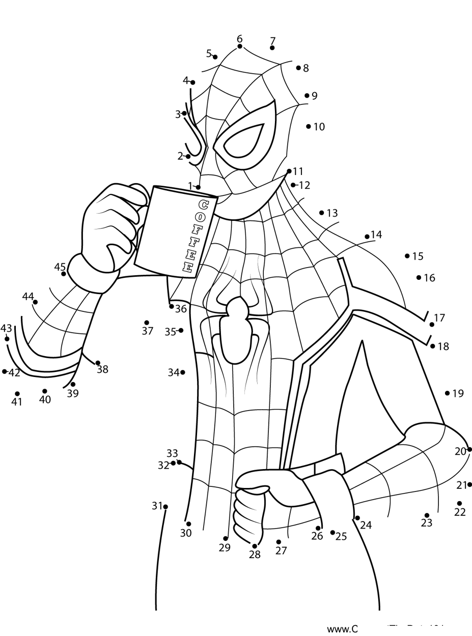 Spiderman-Sips-Coffee dot to dot worksheets