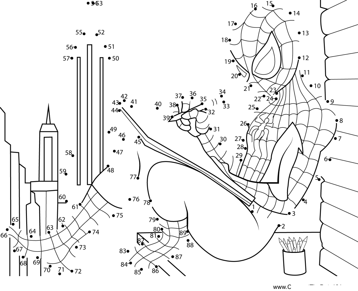 Spiderman-Sketching printable dot to dot worksheet