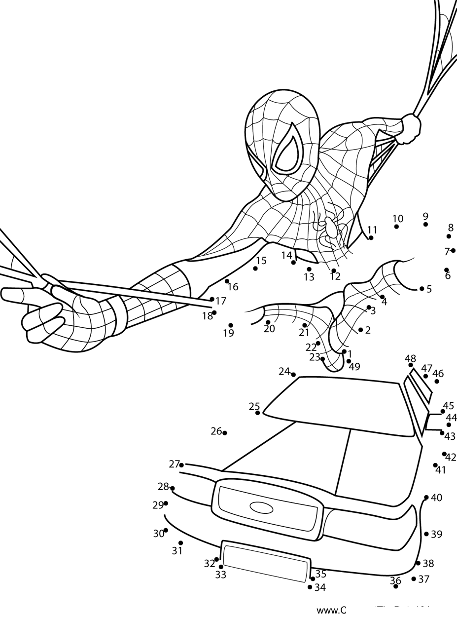 Spiderman-Swing-Top-On-Car dot to dot worksheets