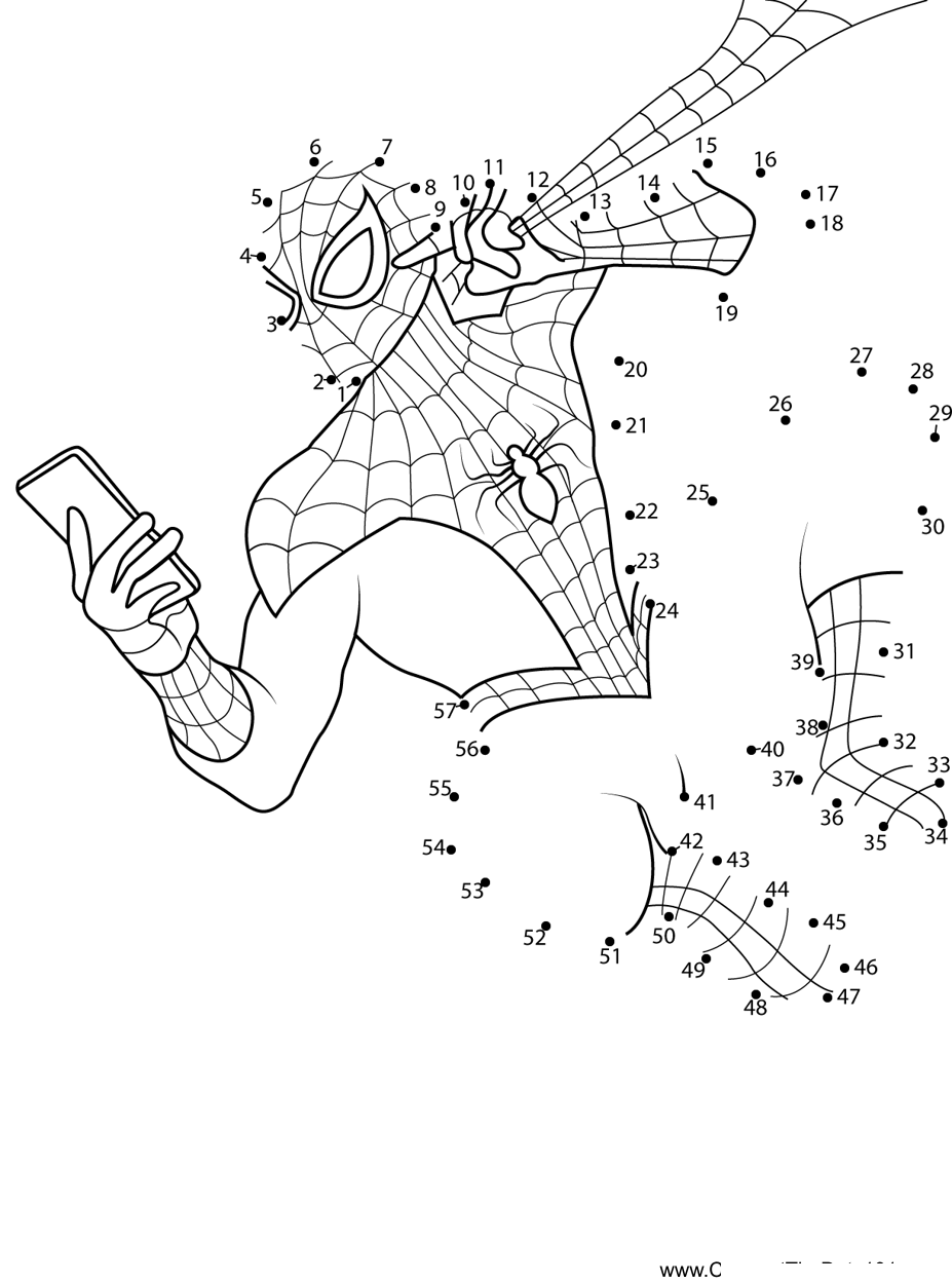 Spiderman-Track-Enemy-On-Mobile printable dot to dot worksheet