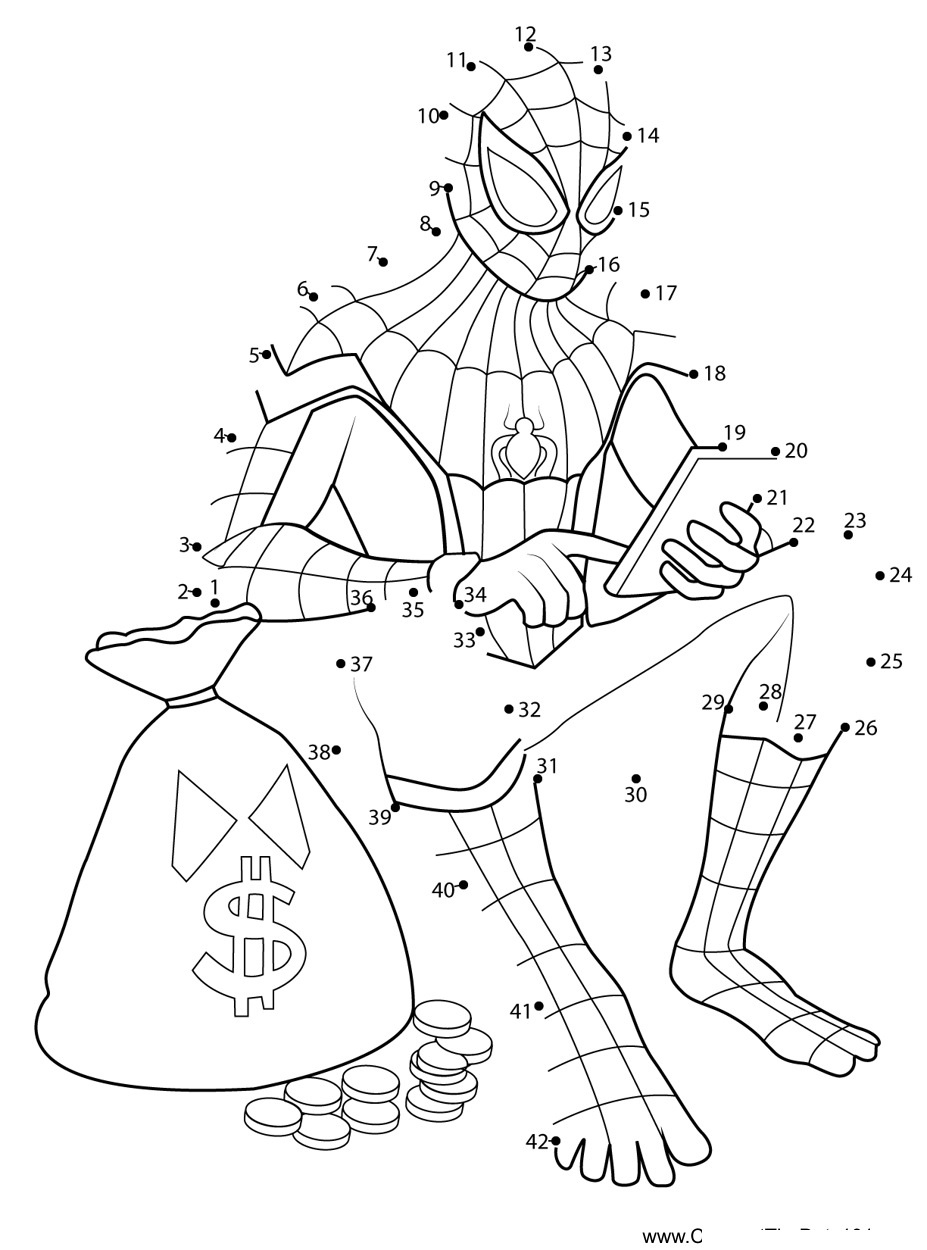 Spiderman-With-Money dot to dot worksheets