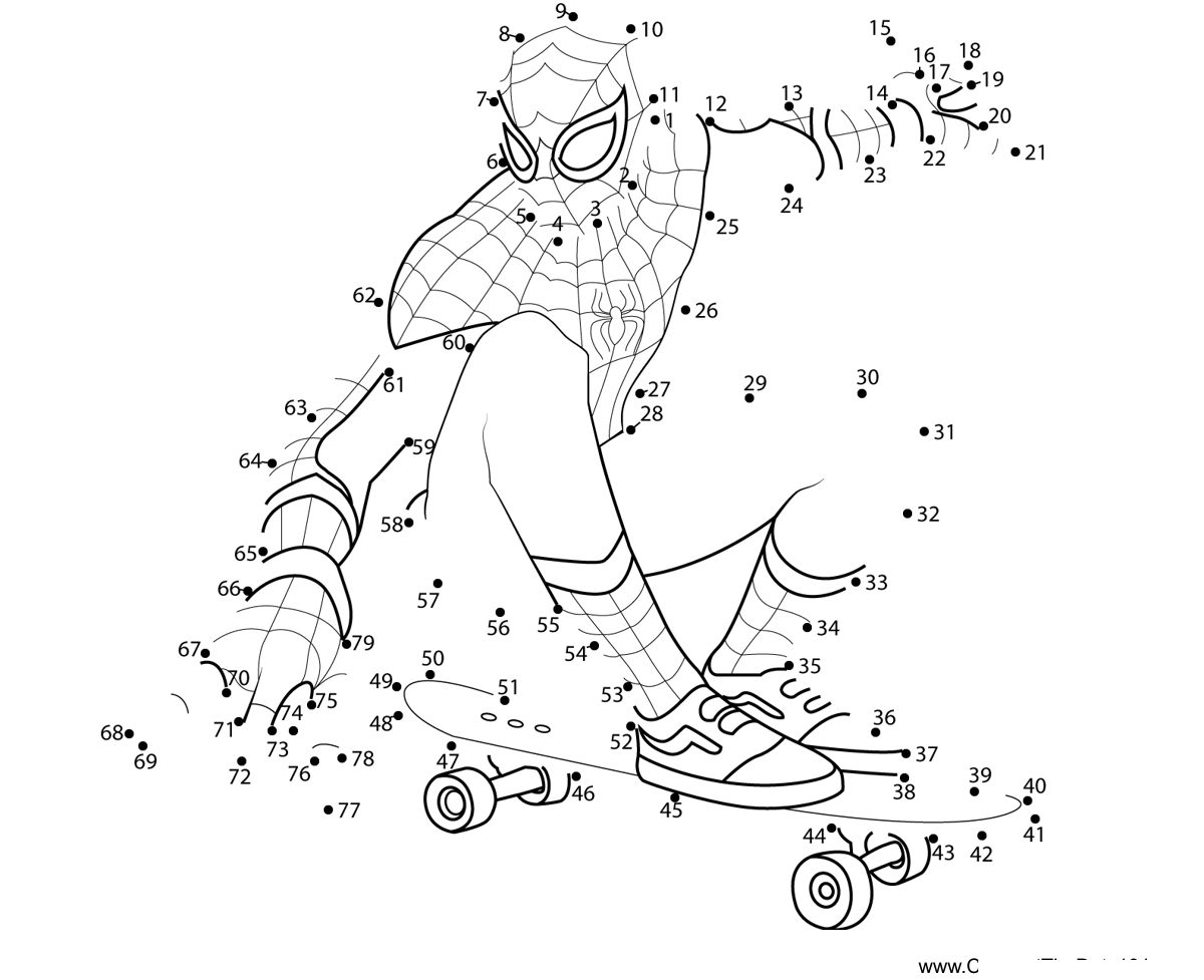 Spiderman-With-Skating-Board printable dot to dot worksheet