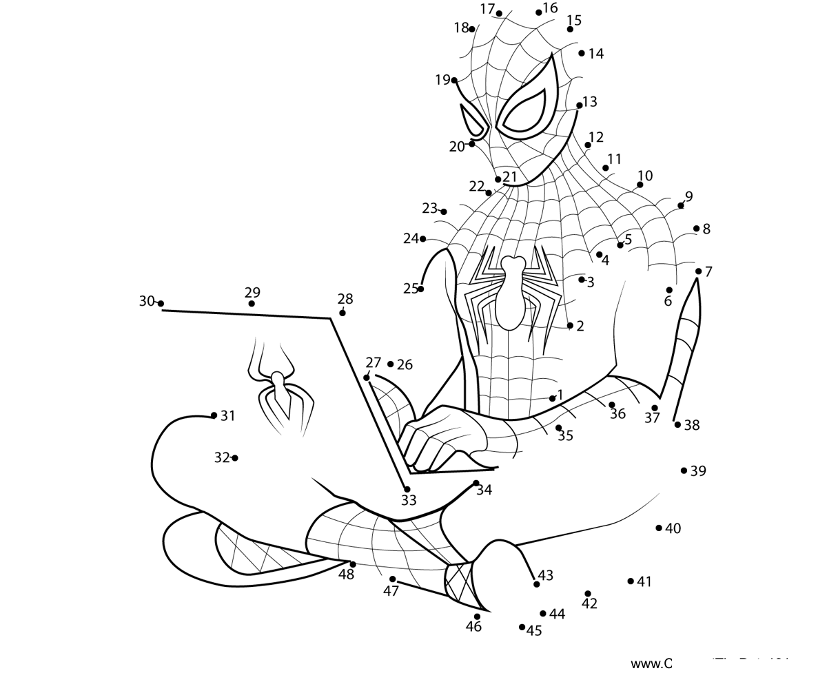 Spiderman-Working-With-Laptop dot to dot worksheets