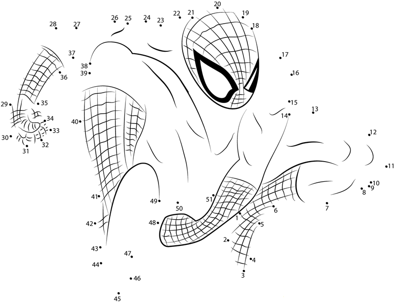 Spiderman printable dot to dot worksheet