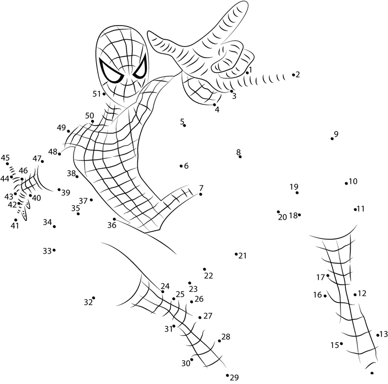 Spiderman Jumping printable dot to dot worksheet