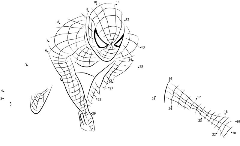 Spiderman The Comic Book Character dot to dot worksheets